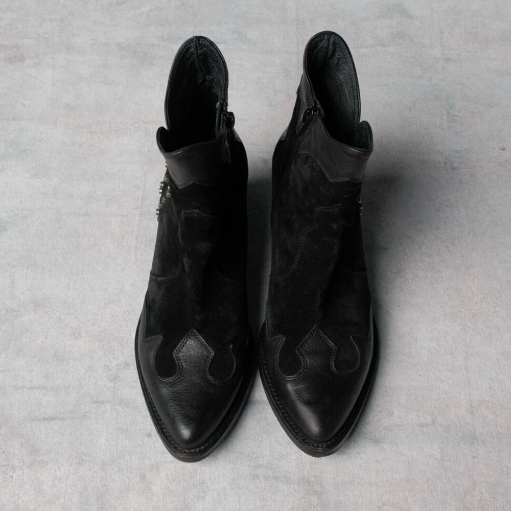 Suede Black Ankle Boots with Studded Detail - Picture 5 of 7